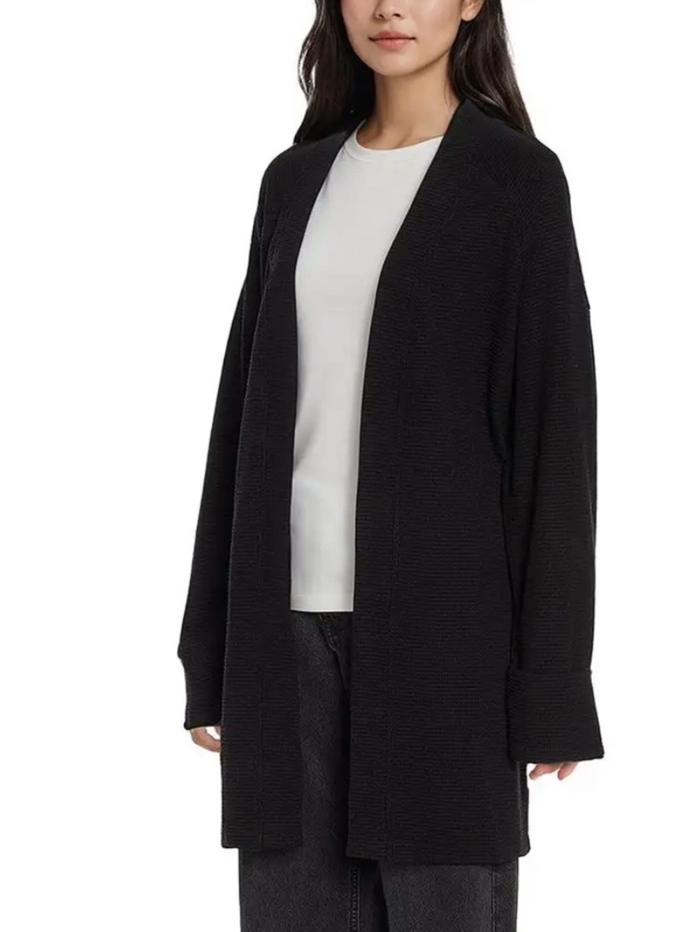 NWT Three Dots Nova Waffle Knit Long Black Cardigan